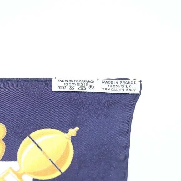 HERMES Carre 90 Scarf ""Plumes et Grelots"" Silk Navy - Picture 14 of 14